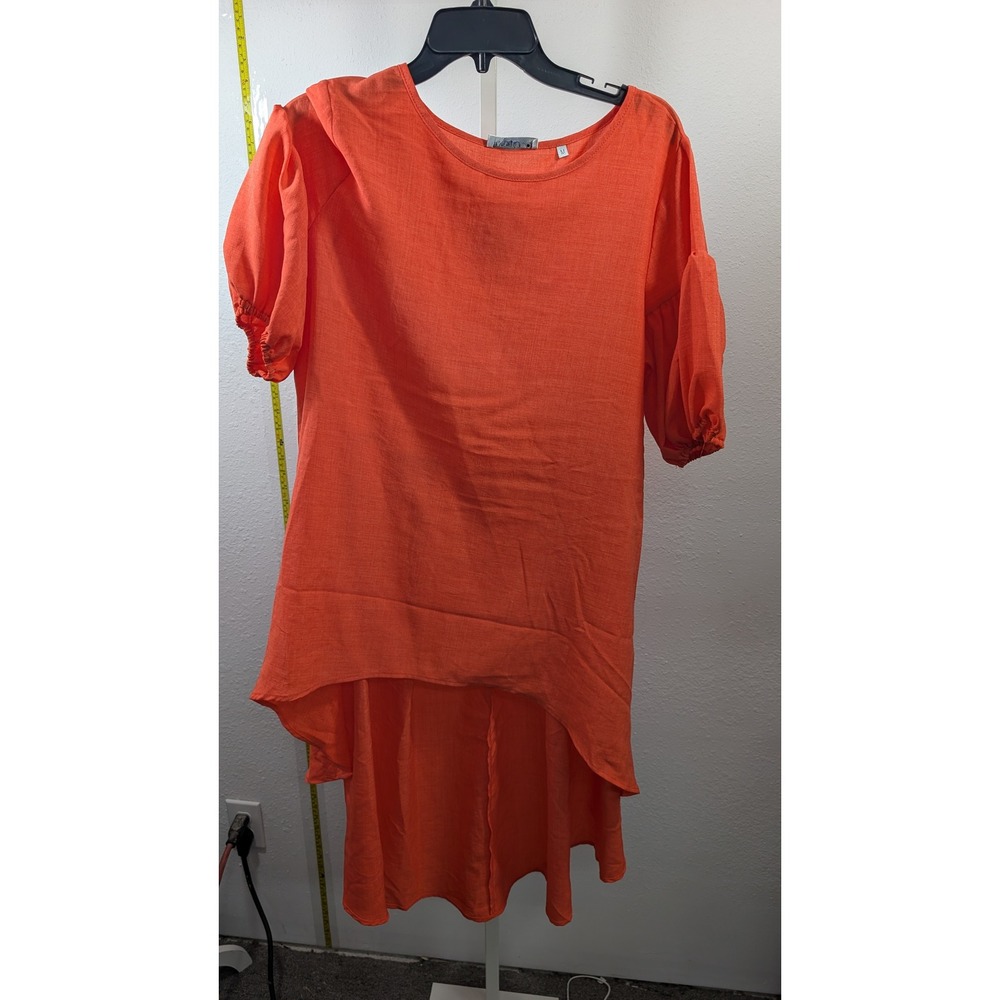Patrizia Luca Milano Orange High Low Puff Sleeve Tunic Top NWT‎ Size M DTS325